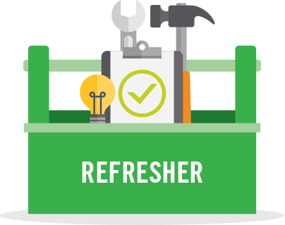 cartoon toolbox with the word "refresher" on it