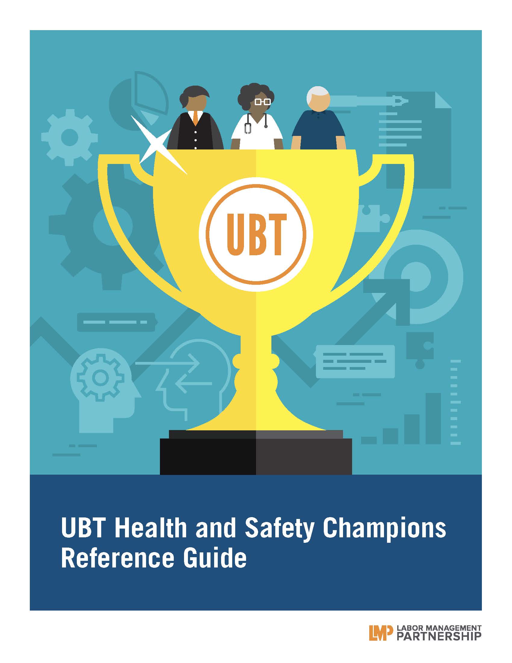 graphic cover of 3 health care workers inside a trophy 