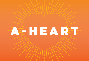 orange banner with heart burst