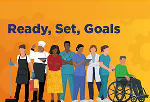 graphic colorful with staff and wheelchair