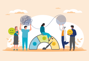 graphic of stressed and happy people