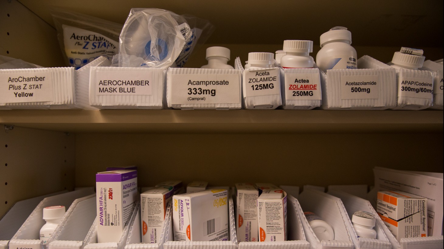 alt="Medication bins at inpatient pharmacy."