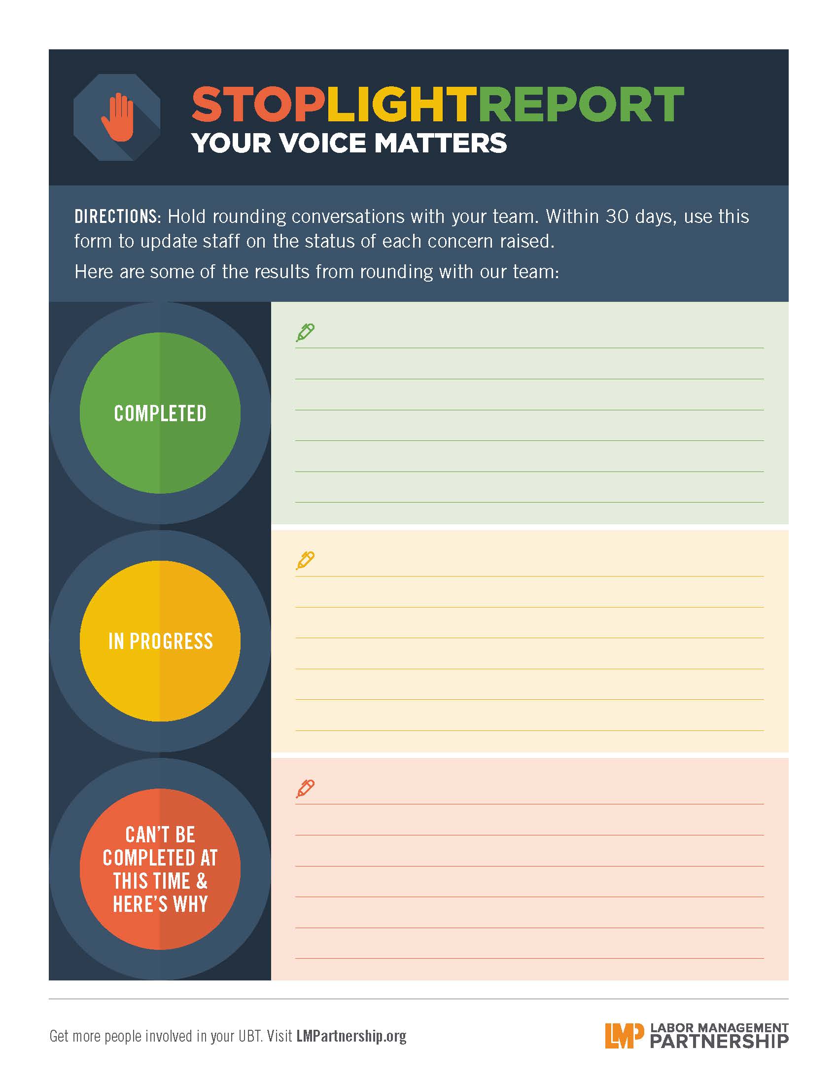 Stoplight Report: Your Voice Matters  Labor Management Partnership Inside Stoplight Report Template