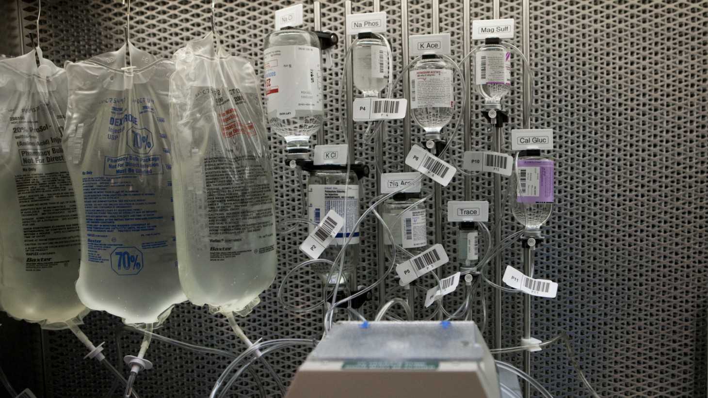 IV bags and tubing
